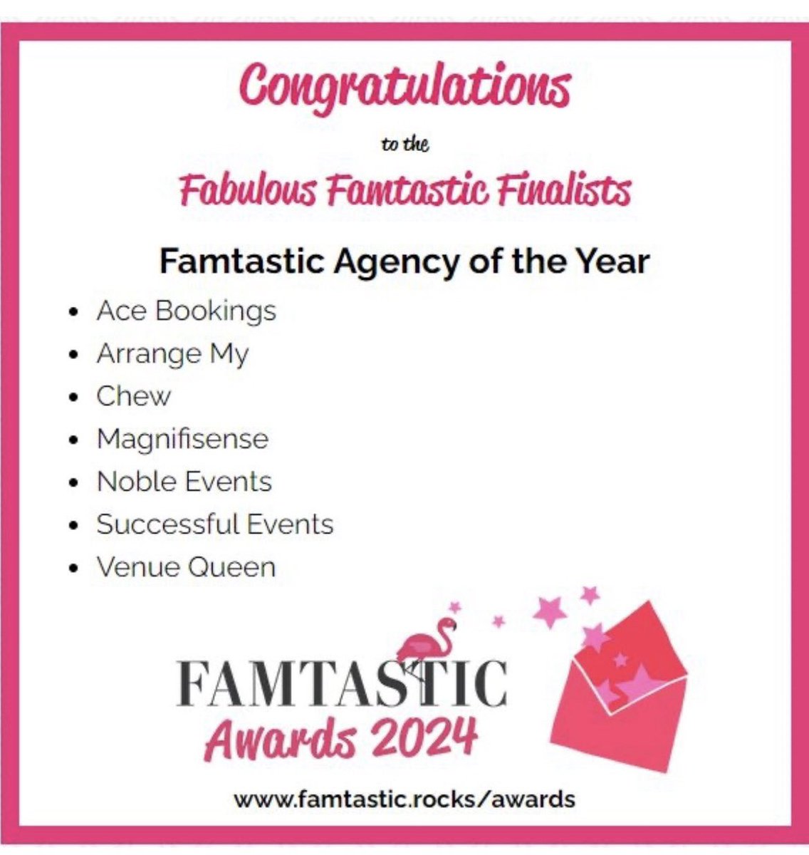 The ACE team are excited to be shortlisted for the “Agency of the Year Award” at the Famtastic Awards, taking place at Hinckley Island on 1st November. 

#venuefinders #events

#Famtastic #Awards 2024 #EventProfs