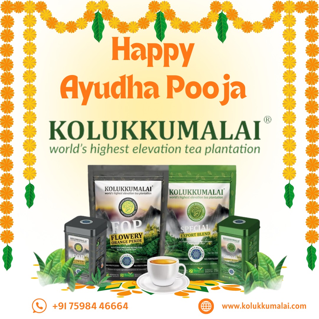 🔱 Wishing You a Blessed Ayudha Pooja from Kolukkumalai! 🌄

As we celebrate the spirit of Ayudha Pooja, a day dedicated to honoring tools, nature, and all that empowers us, immerse yourself in the peace and beauty of Kolukkumalai. 

Celebrate with us at Kolukkumalai.
