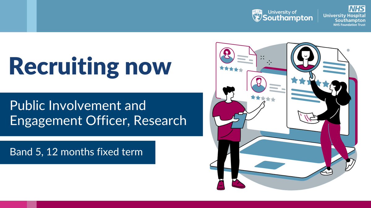 Health Research | Southampton (@uhsftresearch) on Twitter photo Patients and communities are at the heart of our research 🤝💙
We’re looking for someone who enjoys connecting people to deliver Patient and Public Involvement and Engagement activities for the <a href="/UHSFT/">University Hospital Southampton 💙</a> <a href="/unisouthampton/">University of Southampton</a> partnership.
Apply by 23rd October: careers.uhs.nhs.uk/jobs-dedicated… Patients and communities are at the heart of our research 🤝💙
We’re looking for someone who enjoys connecting people to deliver Patient and Public Involvement and Engagement activities for the <a href="/UHSFT/">University Hospital Southampton 💙</a> <a href="/unisouthampton/">University of Southampton</a> partnership.
Apply by 23rd October: careers.uhs.nhs.uk/jobs-dedicated…