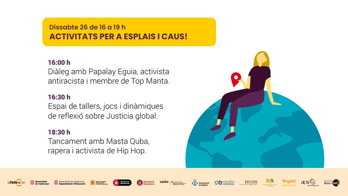 💥Caus i esplais, això us interessa!

La trobada “Canviar l’educació per canviar el món” amplia el seu programa amb un espai adreçat a infnats i joves.

🔸Diàleg amb @topmanta_bcn.
🔸Espai de joc i reflexió sobre Justícia global.
🔸Hip Hop amb <a href="/MastaQuba/">Masta Quba</a>.

lafede.cat/ca/canviar-led…