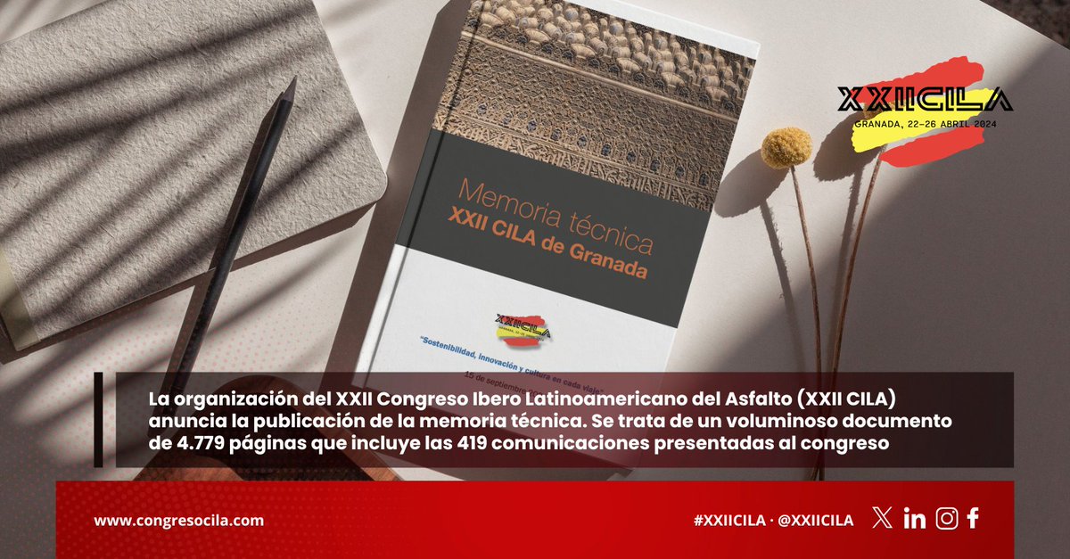 📢 Coincidiendo con el #DíaMundialdelaCarretera, anunciamos el acceso público a la #MemoriaTécnica del #XXIICILA. 

🌐 📕 Se trata de un voluminoso documento de más de 4 mil páginas que puede descargarse online desde: congresocila.com/memorias/