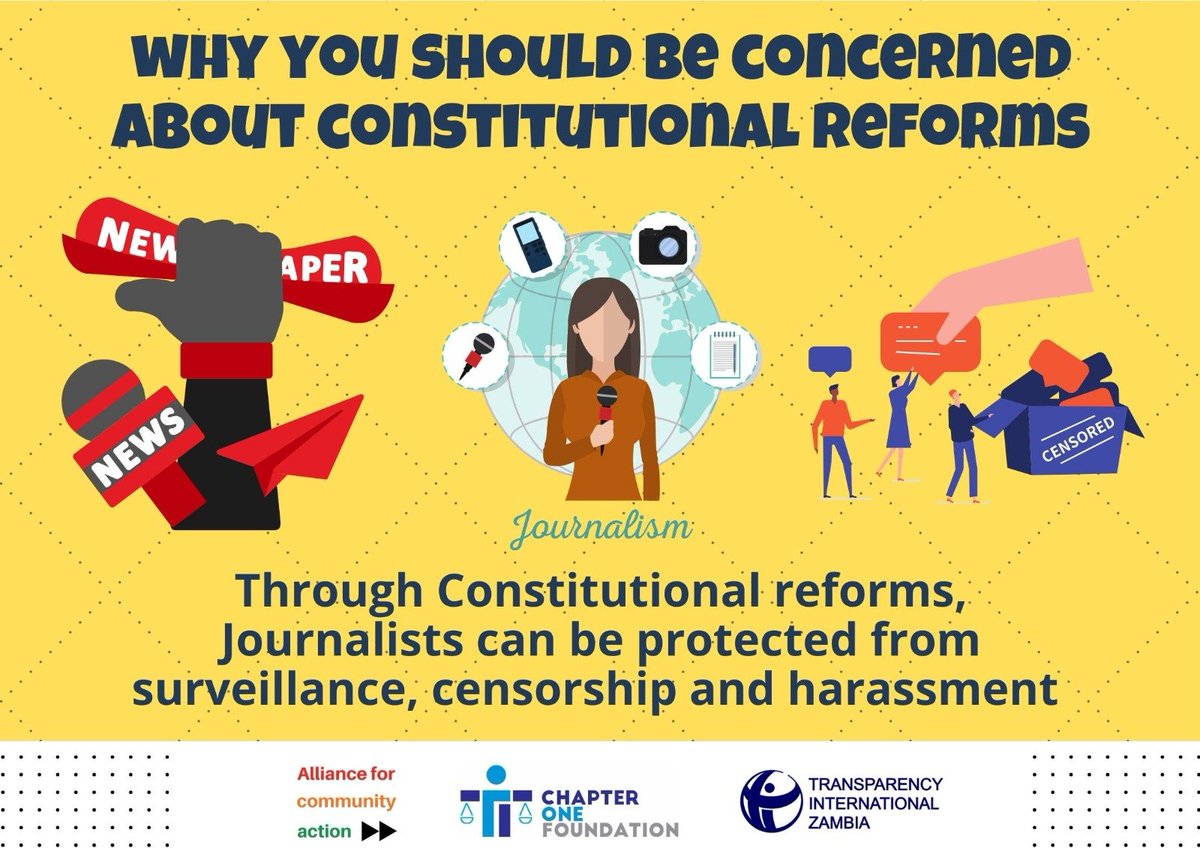 GiftZungaile's tweet image. Let the media operate free without interference from the political hands.
Empower the media with more freedom. 
#Fixit 
#Zambiaconstitution 
#Constitutionalreforms 
@Hak