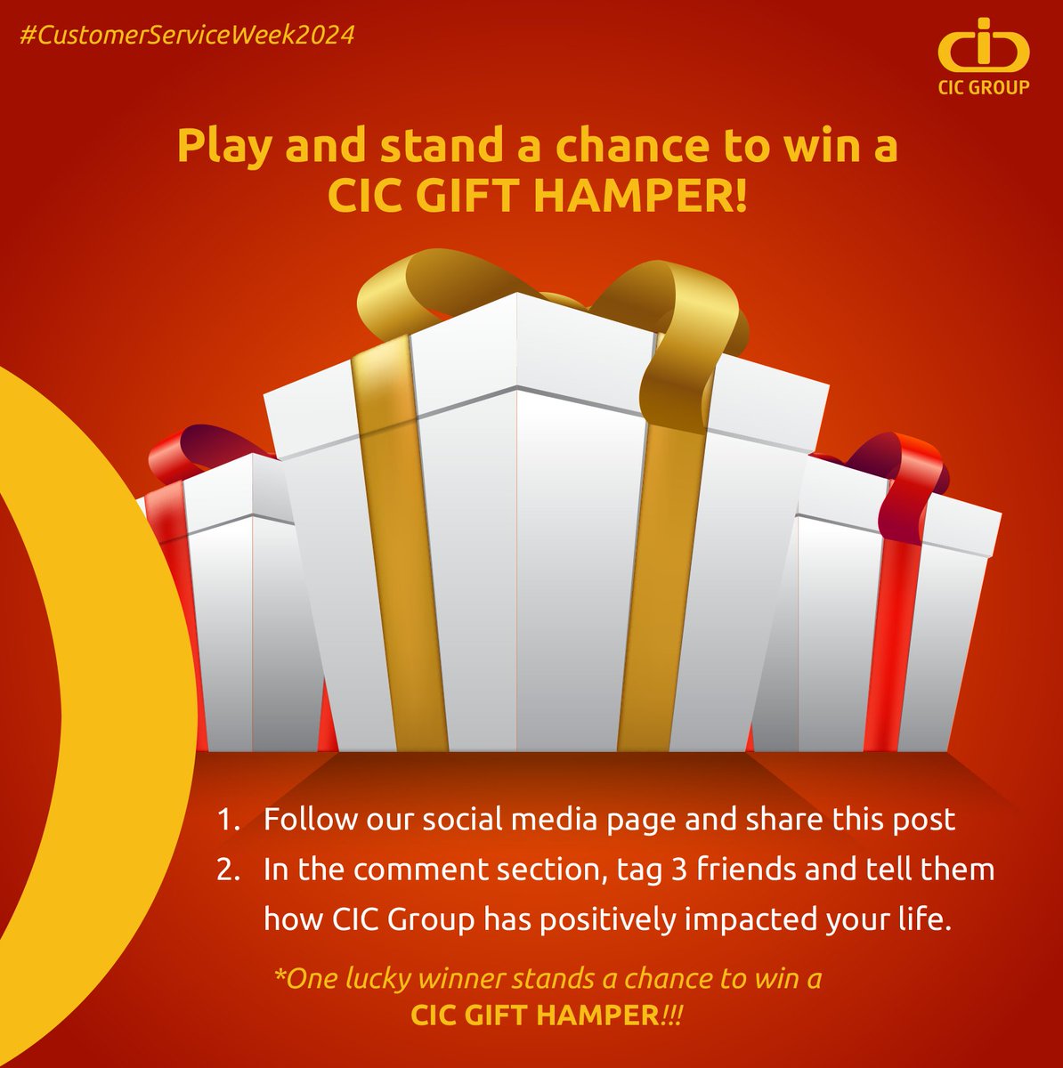 CICGroupPLC's tweet photo. Customer Service Week Final Day!
Participate and stand a chance to win a CIC GIFT HAMPER.
Remember, you must follow our page and share this post to stand a chance to win. Good luck.π
#CXweek2024 #AboveandBeyond https://t.co/Yz8F6tcsg5