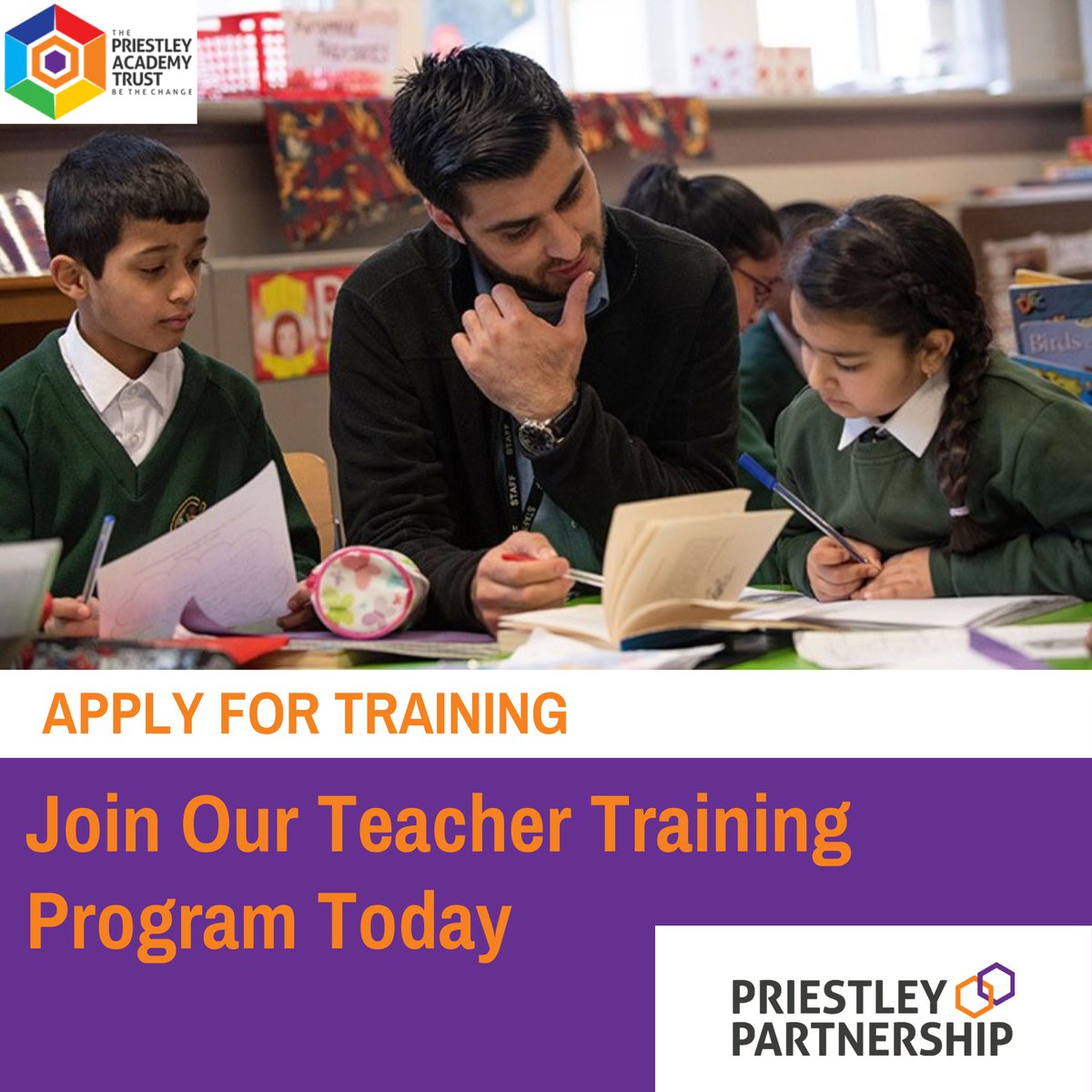 Be a part of <a href="/PriestleyTrust/">The Priestley Academy Trust</a> family! <a href="/westbourne_bfd/">Westbourne Primary School</a> <a href="/AtlasPrimary/">Atlas Community Primary School</a> @MiriamLordPAT <a href="/MMPS_Bradford/">Margaret McMillan Primary School</a> <a href="/LilycroftSch/">Lilycroft Primary</a> <a href="/GreenLanePAT/">Green Lane Primary School</a> 

#teachertraining #scitt #primary #education #futures