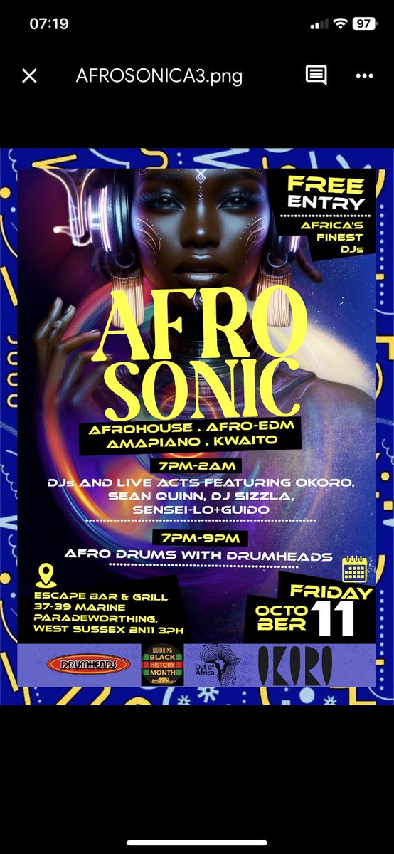 Lagos to London to Worthing. Tonight, the Gospel choir I work with is bringing 3 top #Afrobeat #Amapiano DJs Sizzla, Okoro and Sensei-Lo to Escape Bar Worthing. 7pm-2am. It’s free!