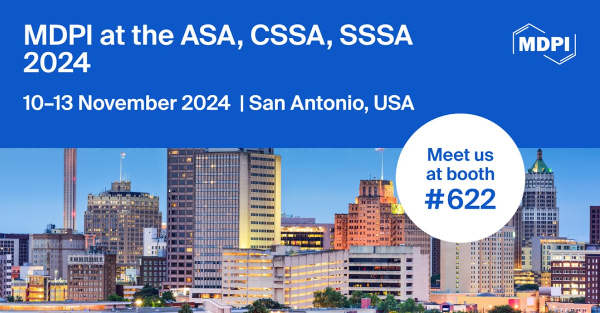 📸 Meet Us at the 2024 ASA, CSSA, SSSA International Annual #Meeting at our booth (#622)! 

📍 San Antonio, USA

🗓️ 10–13 November 2024

👉 mdpi.com/journal/agricu…
🔍 acsmeetings.org

<a href="/MDPIOpenAccess/">MDPI</a> <a href="/LifesciMdpi/">MDPI Life Sciences</a> #AgricultureMdpi