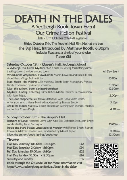 HolmesBooth's tweet photo. Today's the day! Death in the Dales , a weekend celebrating crime fiction, starts this evening, courtesy of @SedberghBooktwn. I'll be appearing in various guises, along with some other great crime writers. Do come along if you can! @The_CWA @JeanCBriggs https://t.co/ekqqm0k9ie