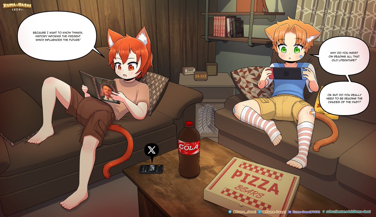 kuma_dasai's tweet photo. Little beans just chilling together with games and a good read. Though it looks like those diapers aren't gonna last them till bedtime with all that cola and pizza. Well at least one of them doesn't seem to mind.

See my works early - https://t.co/YKSVk8ogjR https://t.co/tcaEVmncJk