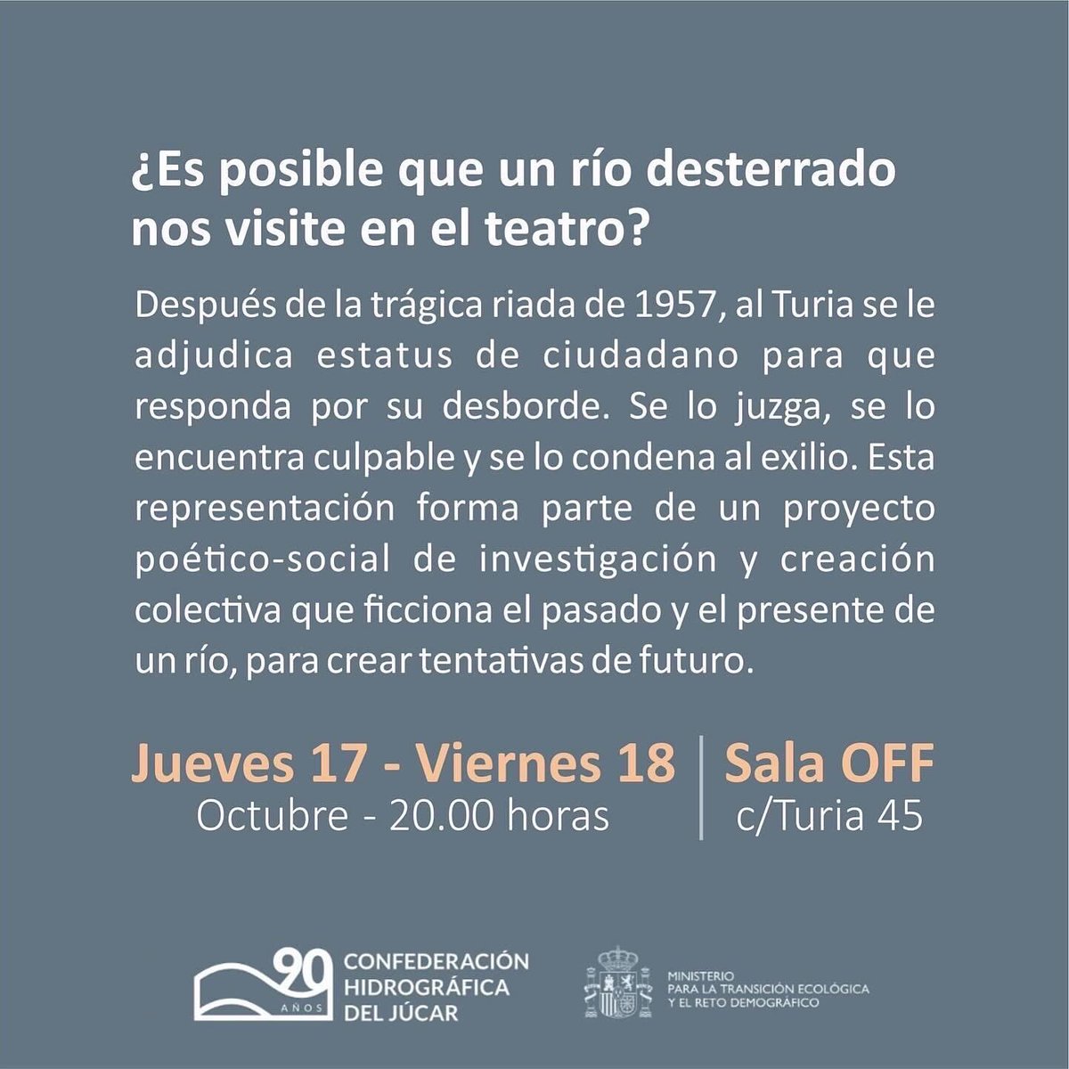 🌊La semana que viene llega 𝐓𝐮𝐫𝐢𝐚 𝐄𝐥 𝐋𝐨𝐜𝐨

🎭Un montaje escénico que visibiliza el problema de las inundaciones, con una mirada actualizada sobre las medidas del Plan Sur de la ciudad de Valencia

📍 Sala Off (C/Turia 45)
🗓️17 y 18 octubre
🕦20.00 h
🎟️Entradas agotadas