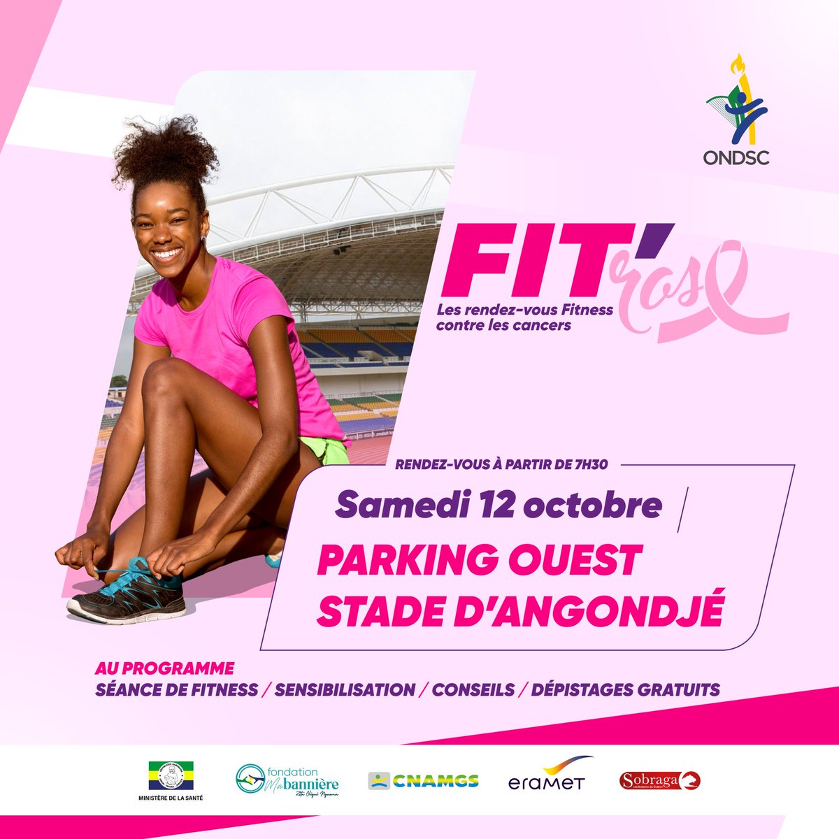 1er Rendez-vous du Fit'Rose avec notre super coach @CoralieLaLouve et les autres, ce samedi 12 octobre 2024 dès 7h30, au stade de l'Amitié d'Angondjé. 
Venez nombreuses, Mesdames!!! Ce sera hot!!!
☆☆Suivez notre agenda pour ne rien rater!!!
#ONDSC
#octobrerose2024