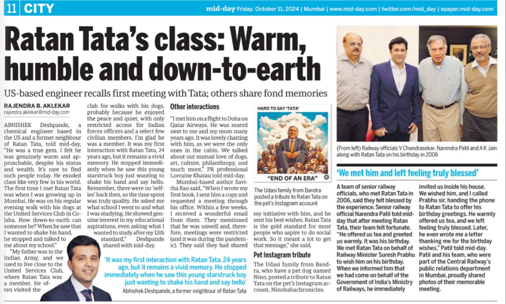 rajtoday's tweet photo. Tributes to Ratan Tata sir from all those who had interactions with him and remembered him yesterday. @SachinKalbag
@Narendra_IRTS
#RatanTataPassesAway

https://t.co/Z8quf26o5f https://t.co/N7LtLT162H