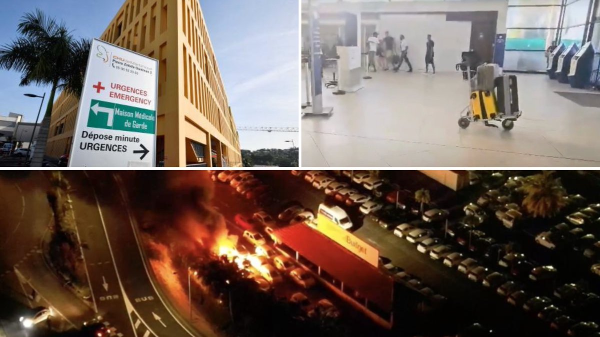 outremers360's tweet photo. #Martinique : Plan blanc déclenché au #CHU, plus de 1000 passagers déroutés vers la #Guadeloupe et écoles fermées ce vendredi après une nouvelle nuit de violences

➡️https://t.co/b2IY0aCkKD

➡️ Le retour au calme est encore fragile : des magasins ont été pillés, des parcs de concessionnaires automobiles incendiés. Le CHU de la Martinique, a déclenché son plan blanc et le rectorat a prorogé la fermeture des écoles ce vendredi.