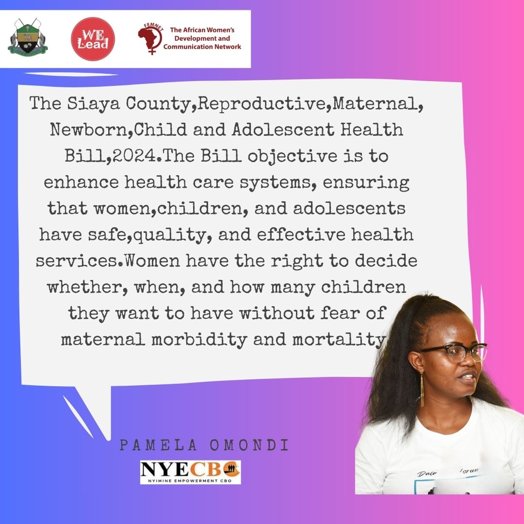 Pamela feels that this bill will 👇👇👇
#NYECBOVoices
#NyimineaNyaloNyimineMalo
#SRHRDialogues
<a href="/YACHSiaya/">Siaya Youth Advisory Council for Health</a> <a href="/of_siaya/">County Government of Siaya</a> <a href="/Siaya_Assembly/">County Assembly of Siaya</a> <a href="/CSA_Kenya/">CSA</a> <a href="/hivosroea/">Hivos East Africa</a> <a href="/ReproRightsAFR/">Center for Reproductive Rights Africa</a> <a href="/Wangoma_tweets/">THE MAN</a> <a href="/RaiseYourV_oice/">Raise Your Voice CBO</a> <a href="/YEMKenya/">Youth Empowerment Movement Kenya (YEM Kenya)</a>