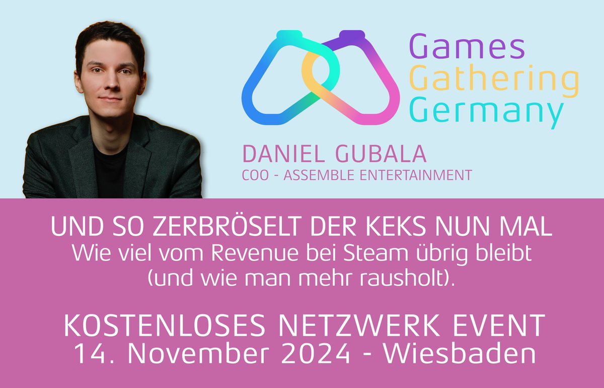 WEITERE TICKETS VERFÜGBAR &amp; SPEAKER SPOTLIGHT

Daniel Gubala von <a href="/AssembleTeam/">Assemble Entertainment 🎮</a> mag Kekse...

Und so zerbröselt der Keks nun mal - Wie viel vom Revenue bei Steam übrig bleibt (und wie man mehr rausholt)

So, ich habe jetzt meine ersten Einheiten auf Steam verkauft - reicht das?