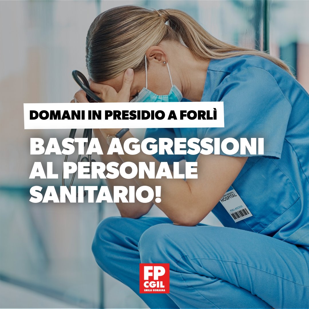 FPCGILER's tweet image. FORLÌ, INFERMIERA ACCOLTELLATA DA PAZIENTE
Diciamo basta alle aggressioni al personale sanitario che negli ultimi mesi si stanno moltiplicando in tutto il Paese. Venerdì #11ottobre alle ore 10.30 in piazza Ordelaffi a Forlì la FP #CGIL Forlì-Cesena organizzerà un presidio.