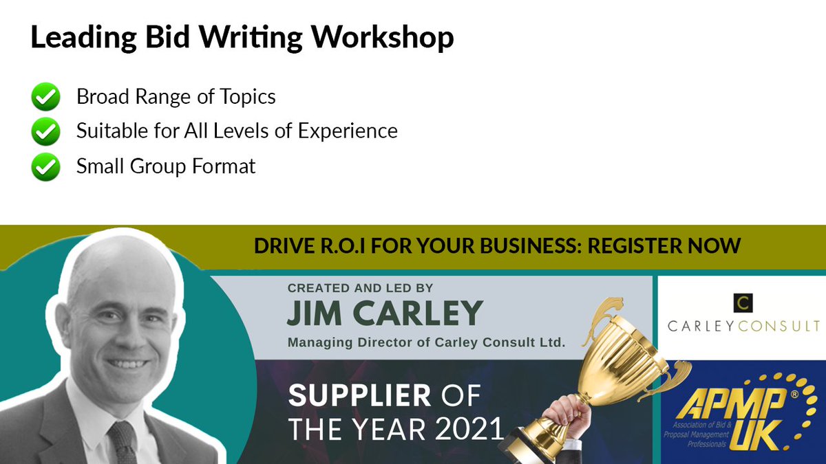 ⚠️Final Day to Book Your Place⚠️

If you're wanting to join us for our #London #Bid #Writing workshop to learn how to improve your #win rate, don't forget to book your place today: bit.ly/3xSByKT #skills #employment #justice #education