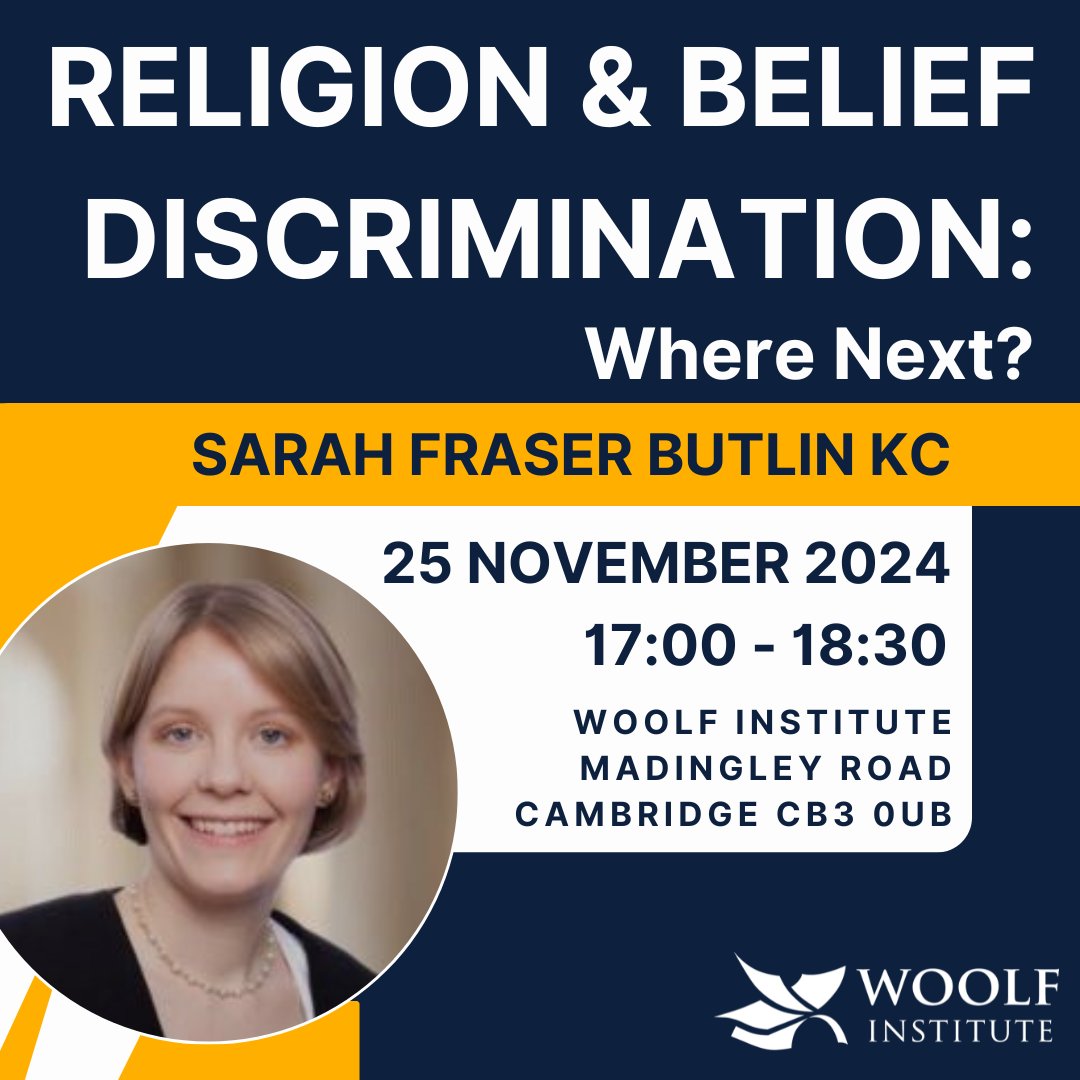 🚨PUBLIC LECTURE
🗓️25 November, 5pm
Join us next month as Sarah Fraser Butlin KC discusses balancing employees' religious rights with businesses' need for a safe, inclusive environment. Register on our website👇🏽
woolf.cam.ac.uk/whats-on/event…