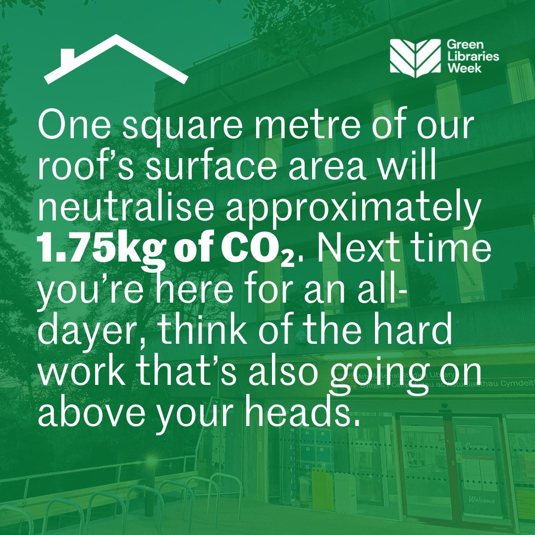 Cardiff University Libraries (@cardiffunilib) on Twitter photo One square metre of our roof’s surface area will neutralise approximately 1.75kg of CO₂. Next time you’re here for an all-dayer, think of the hard work that’s also going on above your heads <a href="/cardiffuni/">Cardiff University</a>!
#greenlibrariesweek (4/4) One square metre of our roof’s surface area will neutralise approximately 1.75kg of CO₂. Next time you’re here for an all-dayer, think of the hard work that’s also going on above your heads <a href="/cardiffuni/">Cardiff University</a>!
#greenlibrariesweek (4/4)