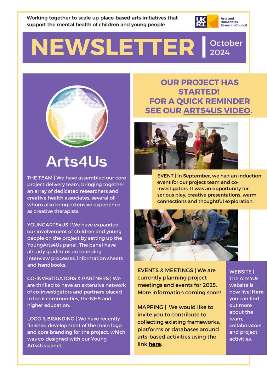 Exciting news! Our first newsletter for the Arts4Us project is out now! #Arts4Us #EHUResearch

Website: edgehill.ac.uk/research/healt…

Mapping form: forms.office.com/pages/response…