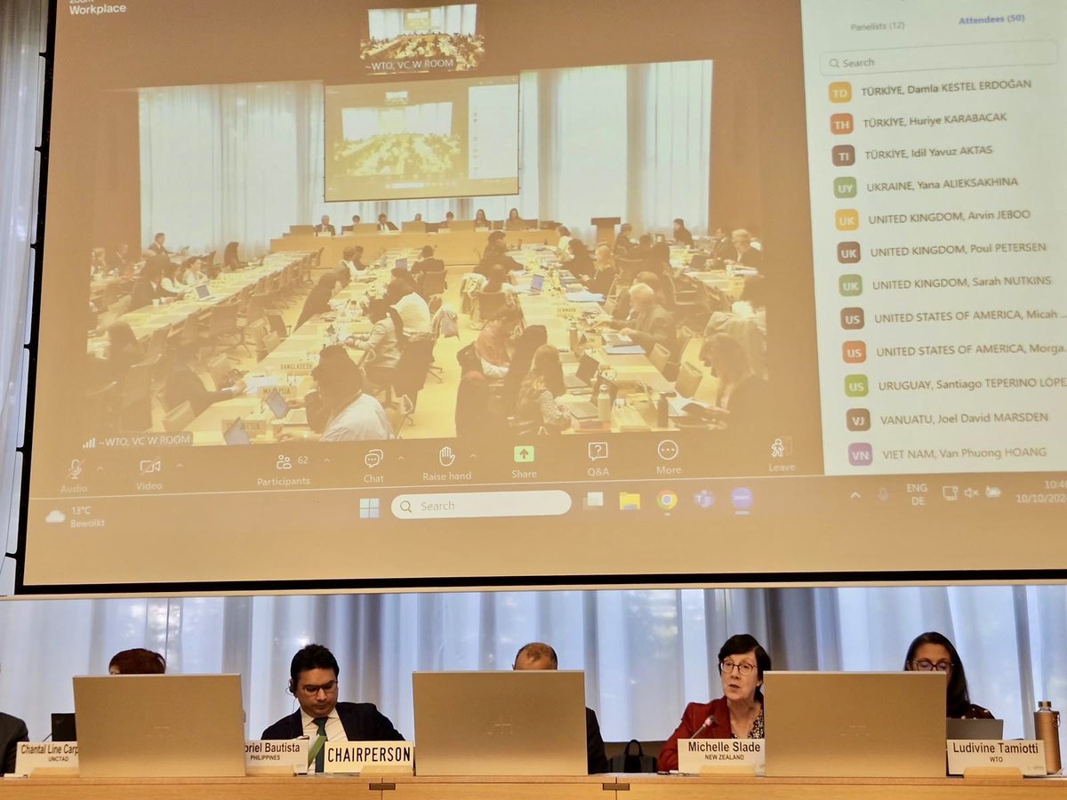 It’s @WTO’s #TradeAndEnviroment Week. #NZWTO’s Michelle Slade co-leads #CTE thematic session on Trade-related Climate Measures with 🇵🇭