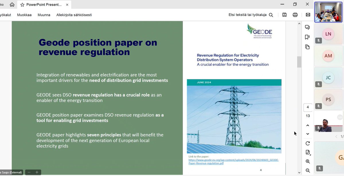 Today, our Board Member <a href="/InaLehto/">Ina Lehto</a> presented GEODE's Position Paper on #RevenueRegulation for #DSOs at <a href="/CEERenergy/">CEER</a> WG Distribution meeting. It outlines 7 key principles to drive Europe’s #energy transition through grid investments. More here: ➡ bit.ly/3V9GAtZ