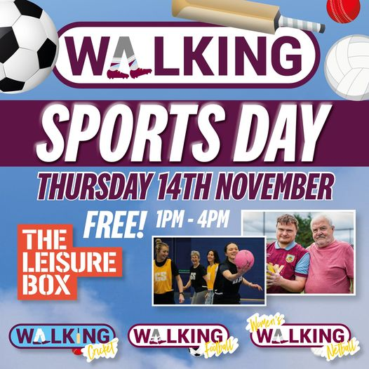 Burnley FC in the Community (@burnleyfc_com) on Twitter photo Free Walking Sports Day ⬇️
Come on down to <a href="/TheLeisureBox/">The Leisure Box</a> on Thursday 14th November for a day filled with fun filled sporting activities all at a steady, yet competitive, walking pace!
Refreshments will also be served throughout the day ☕️
Register ⬇️
forms.office.com/e/Gfy2St6Qat Free Walking Sports Day ⬇️
Come on down to <a href="/TheLeisureBox/">The Leisure Box</a> on Thursday 14th November for a day filled with fun filled sporting activities all at a steady, yet competitive, walking pace!
Refreshments will also be served throughout the day ☕️
Register ⬇️
forms.office.com/e/Gfy2St6Qat