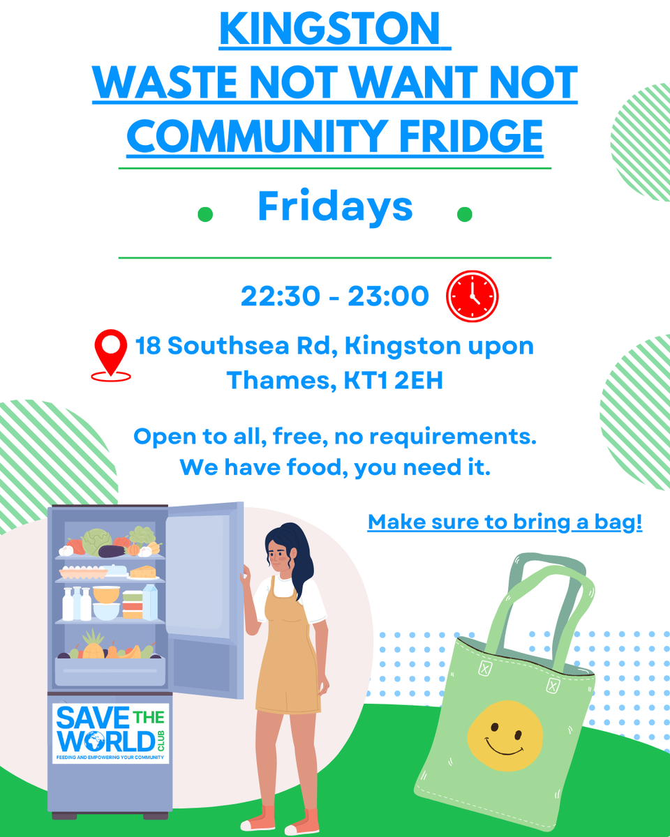 STWCcharity's tweet image. Another Friday another Waste Not Want Not #CommunityFridge! To those of you already using the service, we&apos;ll see you later tonight. For everyone else, we welcome you to come along and/or to share this with others who could use a bit more support.
#kingstonuponthames #SurplusFood