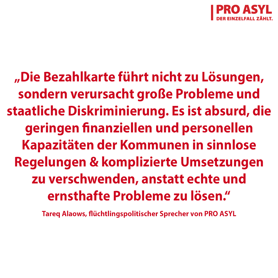 ProAsyl's tweet photo. Wir appellieren daher an die Länder und Kommunen, den Unsinn mit der Bezahlkarte zu stoppen!

https://t.co/LQZwhytgkj https://t.co/nqdNQUM3Us