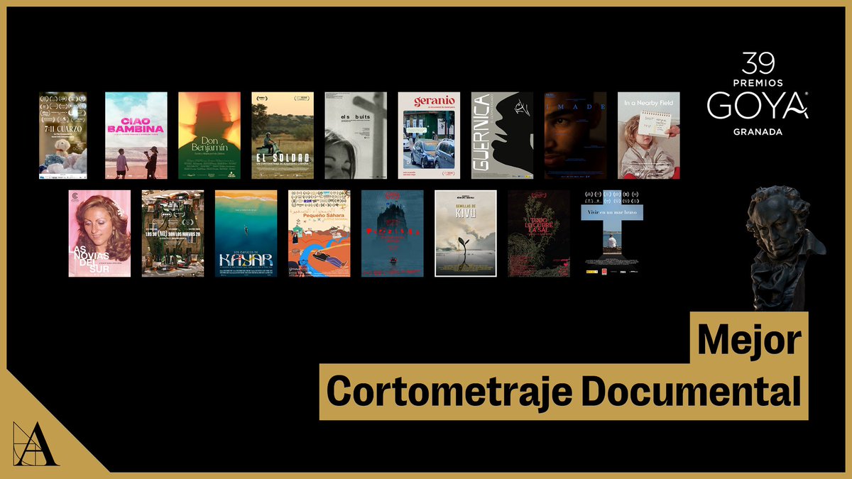 PremiosGoya's tweet photo. Estos son los cortometrajes documentales que pueden conseguir nominación en los #Goya2025 https://t.co/txgiTB7sB2