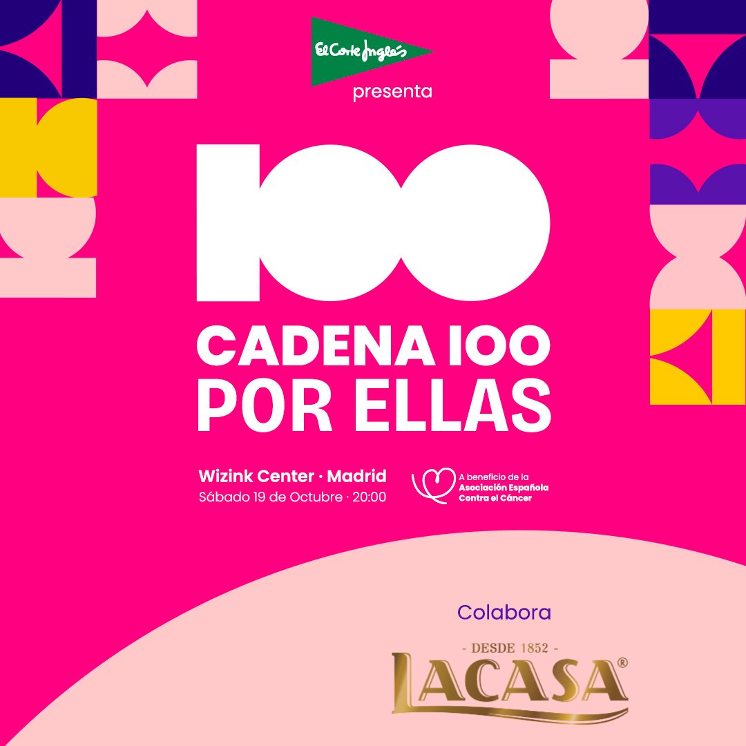 Este año, desde Chocolates Lacasa, y con motivo del Día Internacional del Cáncer de mama, traemos una propuesta muy sencilla:UNA TABLETA, UNA DONACIÓN 🍫 Y qué mejor forma que estar presentes en el concierto de referencia <a href="/CADENA100/">CADENA 100</a> x ELLAS