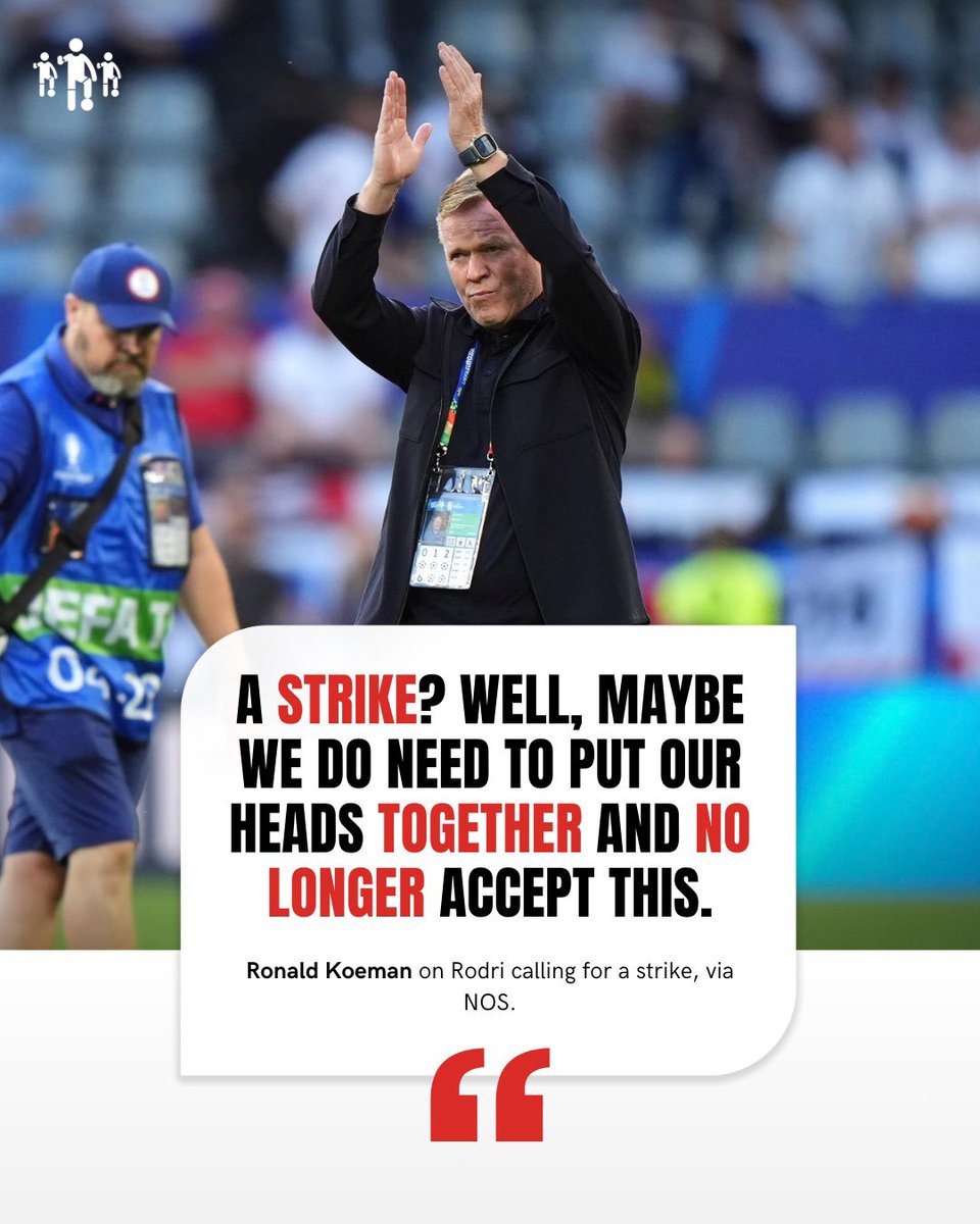 Little by little... 🛑

<a href="/RonaldKoeman/">Ronald Koeman</a> has now also spoken out about a potential strike. The former Barcelona manager is said to be one of those most strongly opposed to the current football calendar.

#Savetheplayers #Playersafety #Injuryawareness #Healthoverprofit