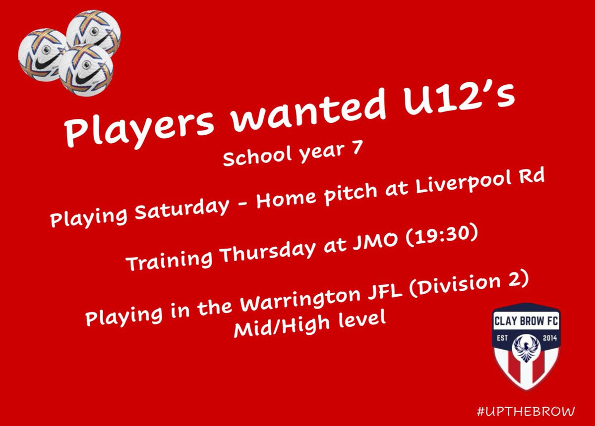 R Saturday team is looking for 2/3 extra players 2 help deepen the squad both in numbers &amp; ability

We currently play in div 2 of the Warrington league so need 2 be comfortable playing @ that level (med/high)

They are a great set of lads &amp; parents currently in their 5th season