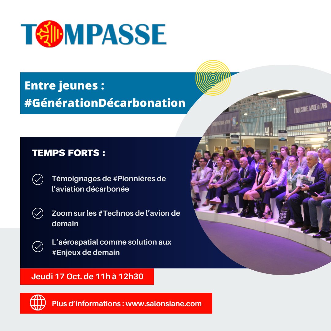 ⚡ Temps fort : Entre jeunes : #GénérationDécarbonation !

Organisée par les entreprises membres de TOMPASSE qui mettra en lumière la dynamique de décarbonation à l’œuvre dans le secteur aérospatial à travers les regards croisés de jeunes professionnels engagés dans la filière