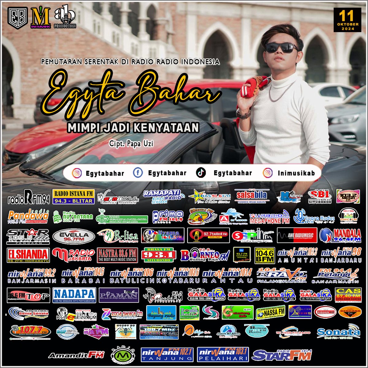 Radio Istana FM Blitar (@radioistanablt) on Twitter photo Dengerin 📻 <a href="/RadioIstanaBlt/">Radio Istana FM Blitar</a> hari ini 🗓️ 11/10/2024 🎧 #PemutaranSerentak 👉 <a href="/EGYTABAHAR/">EGYTA BAHAR</a> - Mimpi Jadi Kenyataan 👈 CC #IniMusik #ABProductions <a href="/HendraDutt/">HendraDutt</a> 📢 #EgytaBaharMimpiJadiKenyataan Dengerin 📻 <a href="/RadioIstanaBlt/">Radio Istana FM Blitar</a> hari ini 🗓️ 11/10/2024 🎧 #PemutaranSerentak 👉 <a href="/EGYTABAHAR/">EGYTA BAHAR</a> - Mimpi Jadi Kenyataan 👈 CC #IniMusik #ABProductions <a href="/HendraDutt/">HendraDutt</a> 📢 #EgytaBaharMimpiJadiKenyataan