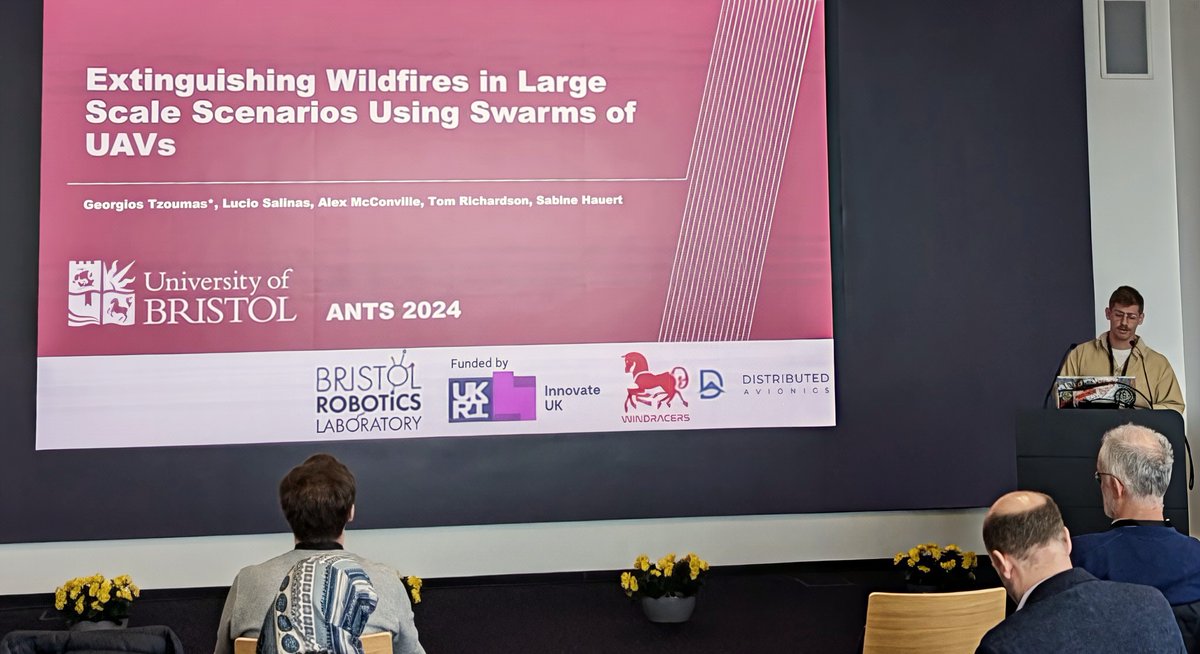 David Garzón Ramos (@dgarzonramos) on Twitter photo Swarms to tackle wildfires! on the third day of <a href="/ants_conf/">ANTS Conference</a>.
🤖🤖👨🚒👨🚒🧯🧯🔥
A work presented by <a href="/TzoumasGeorgios/">Georgios Tzoumas</a>, with contributions from <a href="/BristolRobotLab/">BristolRoboticsLab</a> and <a href="/Windracers/">Windracers</a>.
w/ <a href="/LucioRSalinas/">Lucio R. Salinas</a>, <a href="/sabinehauert/">Sabine Hauert</a>. Swarms to tackle wildfires! on the third day of <a href="/ants_conf/">ANTS Conference</a>.
🤖🤖👨🚒👨🚒🧯🧯🔥
A work presented by <a href="/TzoumasGeorgios/">Georgios Tzoumas</a>, with contributions from <a href="/BristolRobotLab/">BristolRoboticsLab</a> and <a href="/Windracers/">Windracers</a>.
w/ <a href="/LucioRSalinas/">Lucio R. Salinas</a>, <a href="/sabinehauert/">Sabine Hauert</a>.
