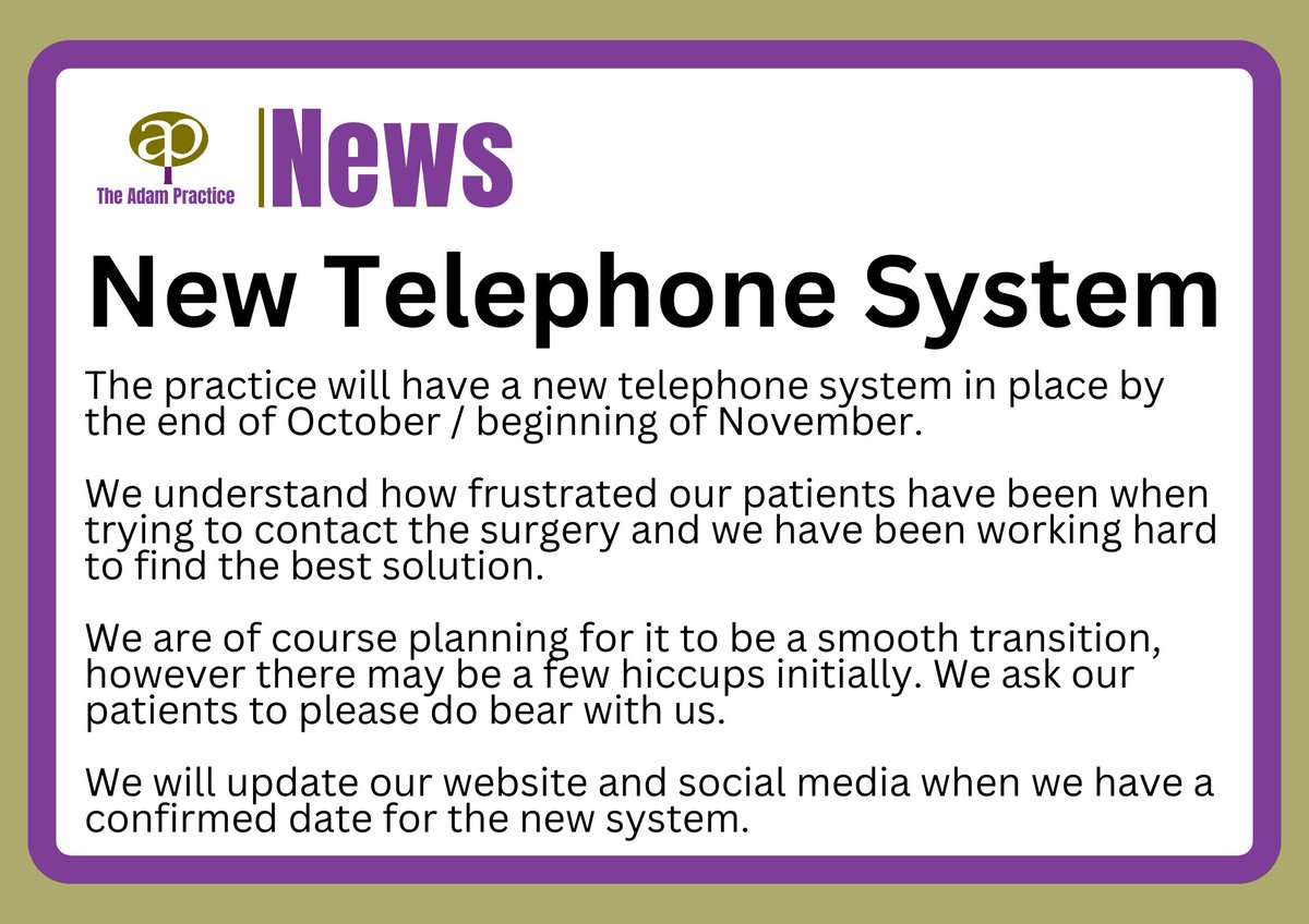 *** COMING SOON - NEW TELEPHONE SYSTEM ***