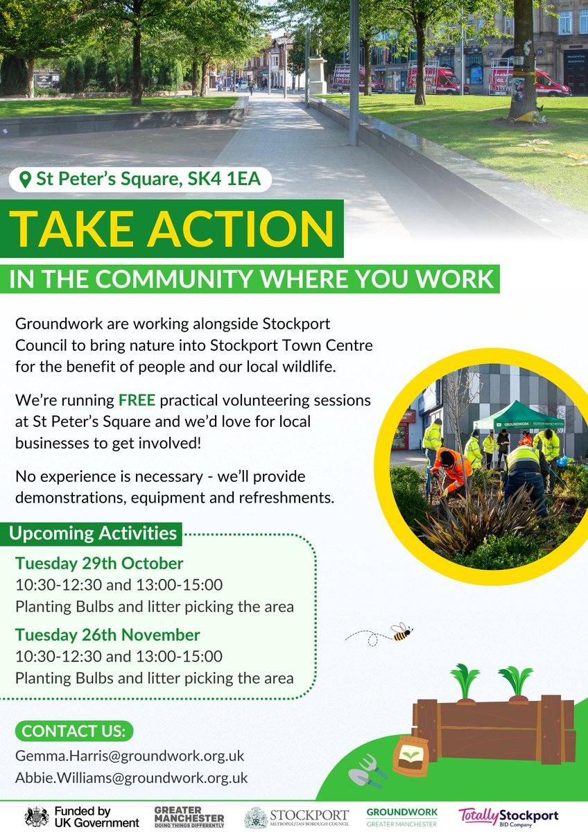 Crewe-Manchester CRP (@c2mcrp) on Twitter photo @GroundworkGM are working with <a href="/StockportMBC/">Stockport Council</a> to bring nature to Stockport Town Centre🌻🐞
Could you or your business support by attending a volunteer session on 29th October or 26th November?
Contact Abbie.Williams@groundwork.org.uk if you'd like to take part @GroundworkGM are working with <a href="/StockportMBC/">Stockport Council</a> to bring nature to Stockport Town Centre🌻🐞
Could you or your business support by attending a volunteer session on 29th October or 26th November?
Contact Abbie.Williams@groundwork.org.uk if you'd like to take part
