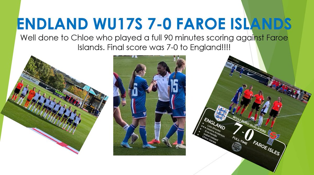 Well done to our amazing Chloe who played in the WU17s against Faroe Island!!!