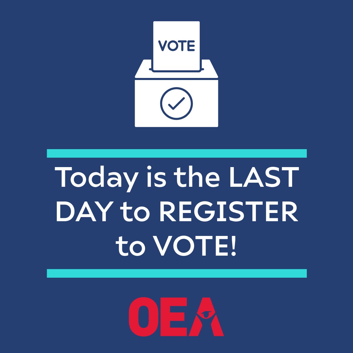okea's tweet photo. Today is the last day to register to vote! #oklaedvotes #educatorsvote
To Register visit: https://t.co/cAaDTcNG4v https://t.co/EL3cH2dGHh
