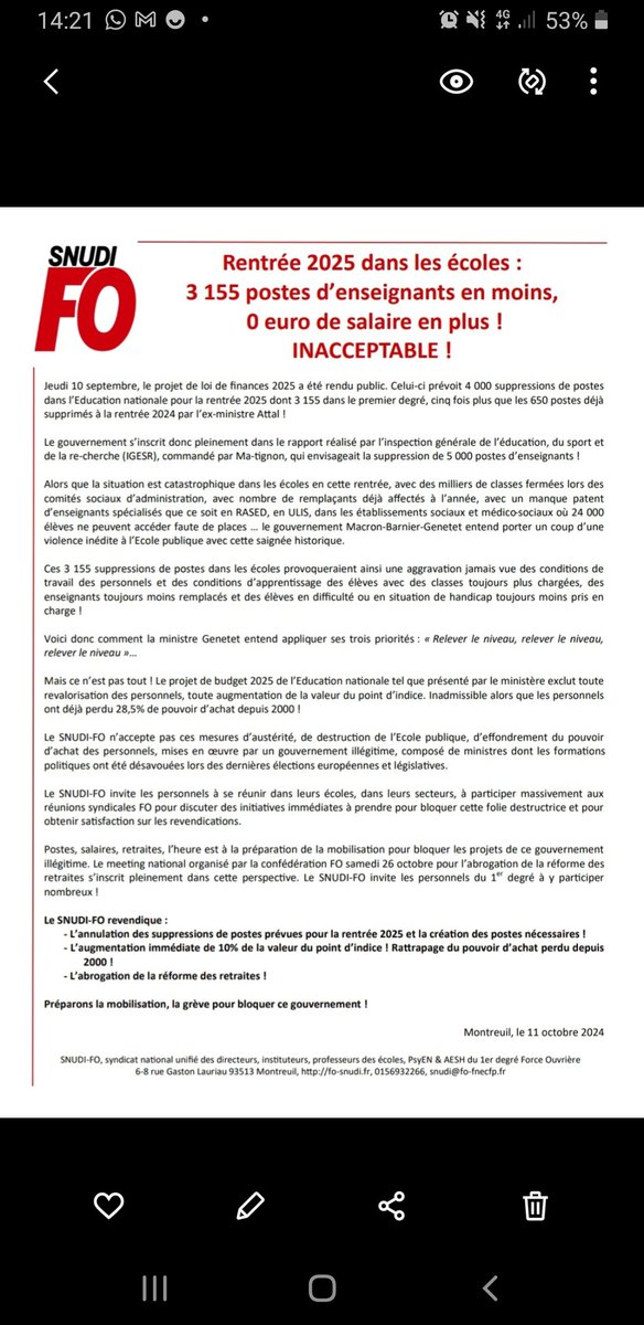 Rentrée 2025 dans les écoles : 3 155 postes d’enseignants en moins, 0 euro de salaire en plus! INACCEPTABLE !