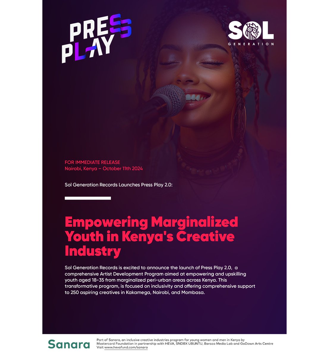 solgeneration_'s tweet image. The Pressplay2.0 journey with Solgenerationmusic continues!🚀
Are you a creative in the music scene with dreams of leaving a lasting legacy? Your moment is here!
We're gearing up to transform 250 creative across Kenya , and 
#PressPlay2.0 #solgeneration
#SanaraKE#YoungAfricaWorks