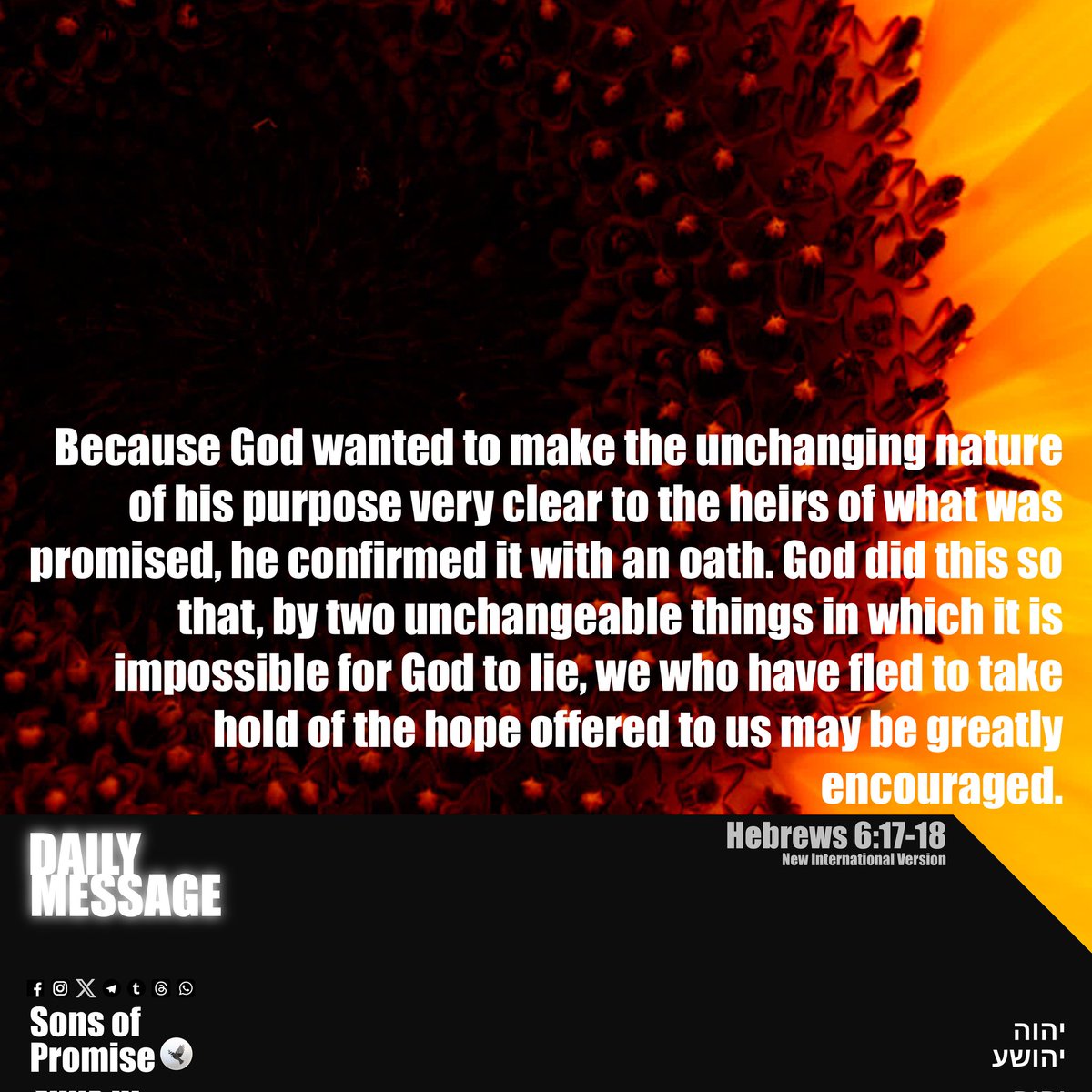 promiseFPUS's tweet photo. Hebrews 6:17-18

#YAHUAH #YAHUSHA #Shalom #God #Jesus #Christ #HolySpirit #Gospel #SonsofPromise #Bible https://t.co/NJmhlJClbp