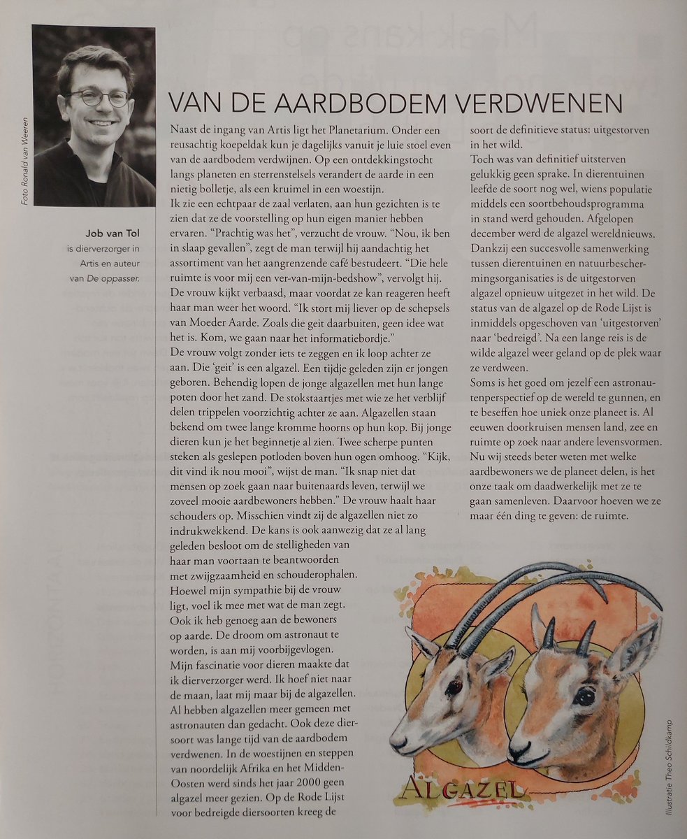 Aantal wilde dieren blijft fors afnemen", stond in de krant.
De #algazel is een ambassadeur voor die kwetsbare wildpopulaties.
Maar wat hebben een algazel en een #astronaut eigenlijk met elkaar gemeen? Je leest het in mijn nieuwe  column: