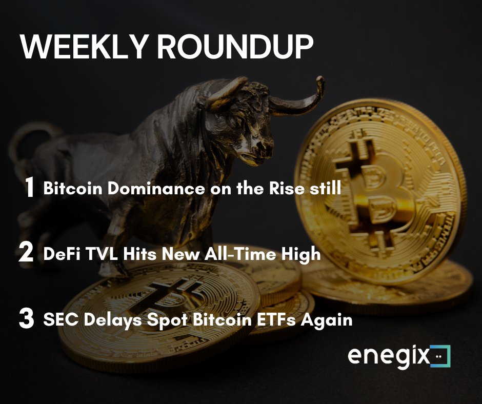 ngx_pro's tweet image. 🚀 Bitcoin Dominance Rises as it hits +0.10% of market cap! Meanwhile, the SEC delays spot BTC ETF decisions ⏳, and DeFi TVL surges to an all-time high 📈, signaling massive growth! 🌍💥 #Bitcoin #DeFi