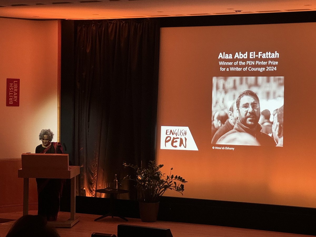 Fitzcarraldo Editions (@fitzcarraldoeds) on Twitter photo Very moving event last night <a href="/britishlibrary/">British Library</a>, where Arundhati Roy received the <a href="/englishpen/">English PEN</a> Pinter Prize and named Alaa as this year's Writer of Courage.
Alaa’s five-year prison sentence for a Facebook post ended on 29 September, and yet he remains in prison in Egypt.
#FreeAlaa Very moving event last night <a href="/britishlibrary/">British Library</a>, where Arundhati Roy received the <a href="/englishpen/">English PEN</a> Pinter Prize and named Alaa as this year's Writer of Courage.
Alaa’s five-year prison sentence for a Facebook post ended on 29 September, and yet he remains in prison in Egypt.
#FreeAlaa