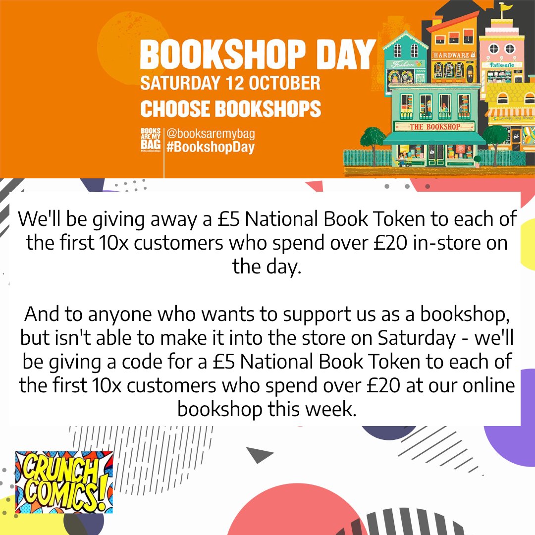 Tomorrow celebrate us as your local (comic) bookshop. 

uk.bookshop.org/shop/crunchcom…

[To  claim your £5 National Book Token for those shopping on our online  bookshop, please email us your order reference number - and we'll send  you the code!]