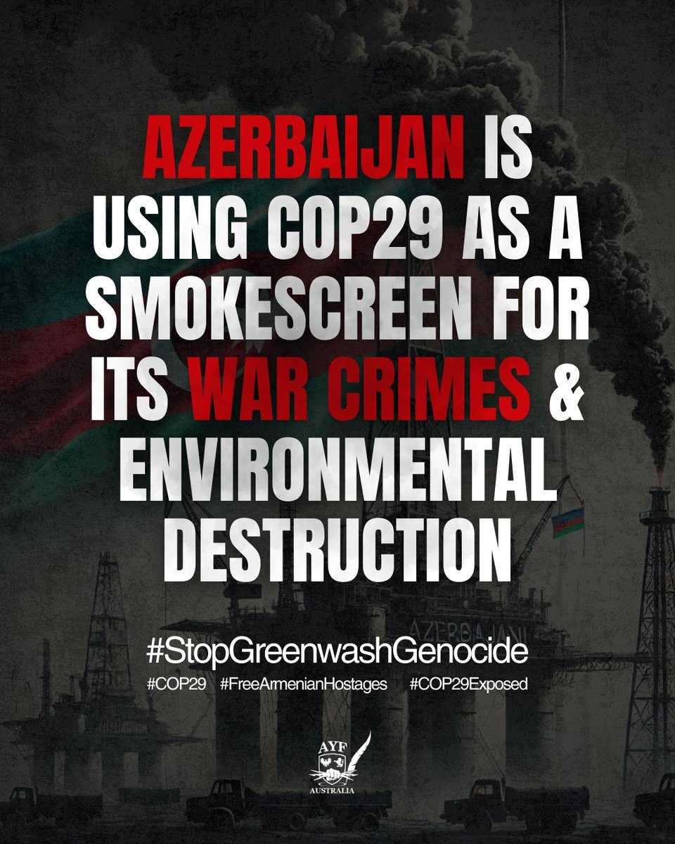 Azerbaijan is using #COP29 as a smokescreen for its war crimes and environmental destruction. 

#StopGreenwashGenocide #COP29Exposed #FreeArmenianHostages