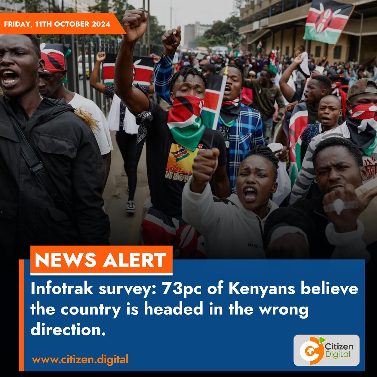 citizentvkenya's tweet image. Infotrak survey: 73pc of Kenyans believe the country is headed in the wrong direction