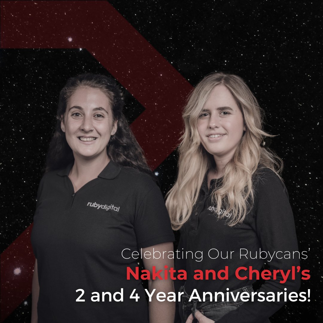 RubyDigitalSA's tweet photo. Time to raise a toast to two of our Ruby legends! 🥂​

​This month, we’re honouring Nakita, our financial wizard, celebrating 2 years of keeping everything in check and Cheryl, our social performance powerhouse, marking 4 years of inspiring success! 🥳​​

#RubyDigital #Rubycan https://t.co/ISCKU6IeGS