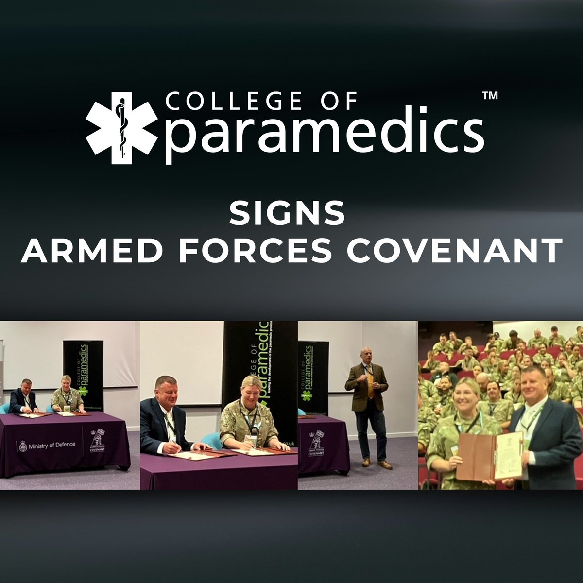 ✍️ The College of Paramedics signed the Armed Forces Covenant at the Military Paramedics Symposium, held at Defence Medical Services (DMS) Whittington, Staffordshire on Wednesday 9th of October.
 
Read more here ➡️ bit.ly/3YjCuCn